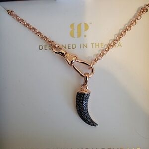 Bomb Party Black Onyx CZ Horn Necklace NK91299 Flawlessly Clawed Rose Gold